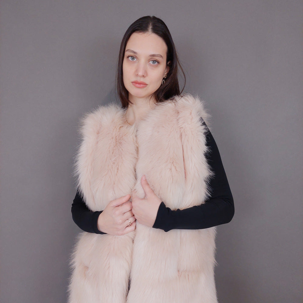 VIN-OUTW-33506 Vintage γιλέκο γούνινο ροζ M-L