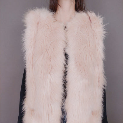 VIN-OUTW-33506 Vintage γιλέκο γούνινο ροζ M-L