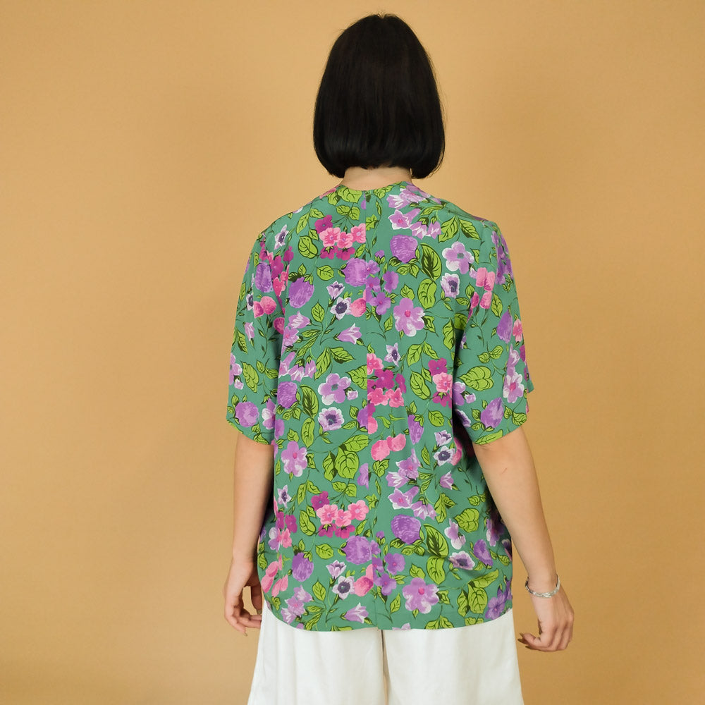VIN-BLO-27855 Vintage πουκάμισο μεταξωτό floral M-L