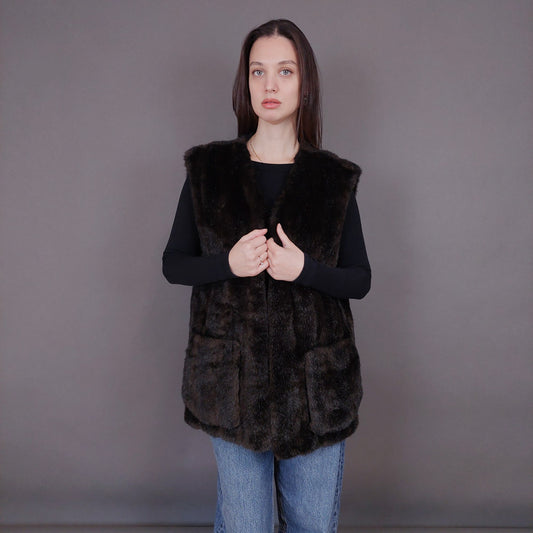 VIN-OUTW-33593 Vintage γιλέκο γούνινο καφέ M-L