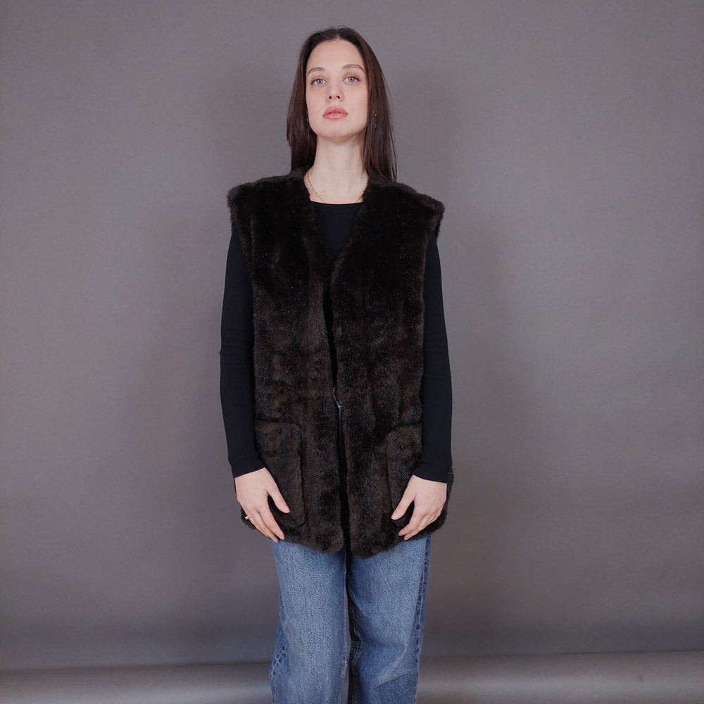 VIN-OUTW-33593 Vintage γιλέκο γούνινο καφέ M-L