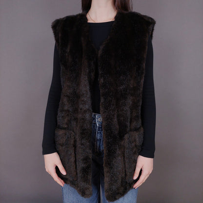 VIN-OUTW-33593 Vintage γιλέκο γούνινο καφέ M-L