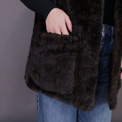 VIN-OUTW-33593 Vintage γιλέκο γούνινο καφέ M-L