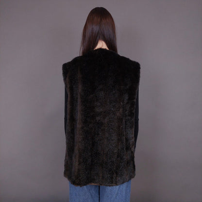 VIN-OUTW-33593 Vintage γιλέκο γούνινο καφέ M-L