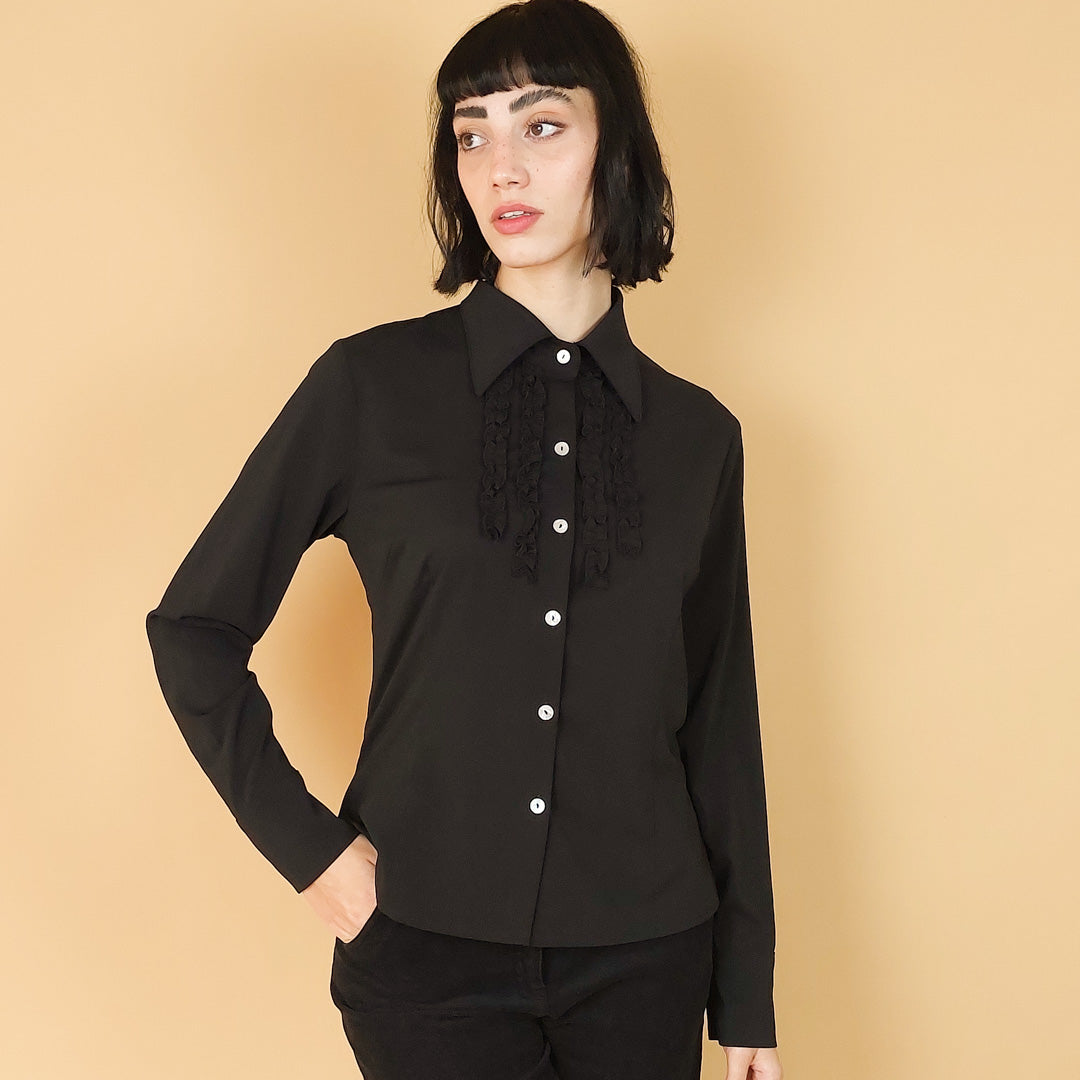 VIN-BLO-25358 Vintage πουκάμισο μαύρο Μ