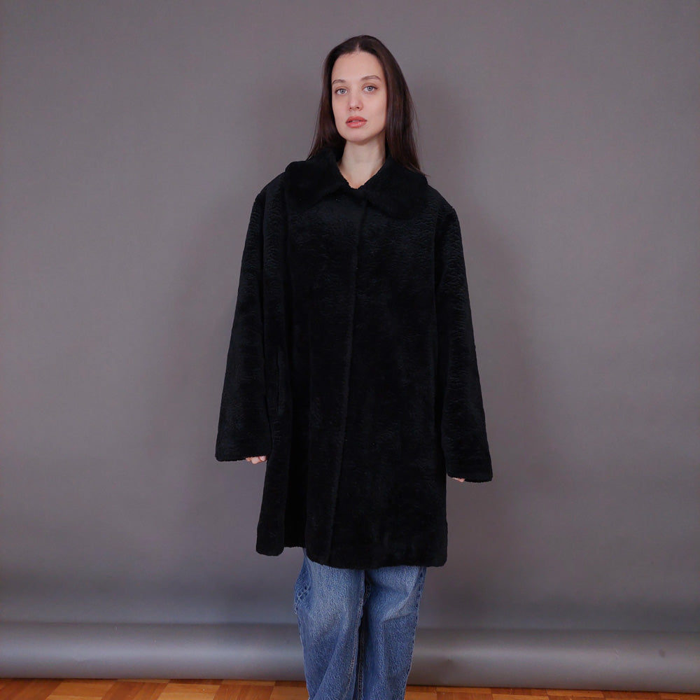 VIN-OUTW-33606 Vintage γούνα οικολογική μαύρη L