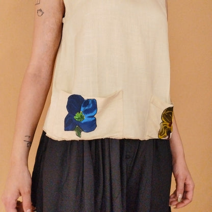 VIN-BLO-27574 Vintage μπλούζα εκρού με σχέδιο λουλούδια L