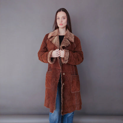 VIN-OUTW-33609 Vintage σουέντ 70's πανωφόρι με γούνα αληθινή M