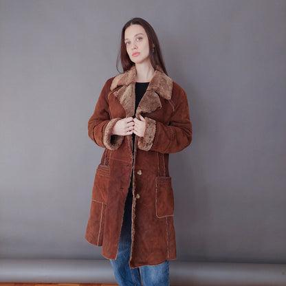 VIN-OUTW-33609 Vintage σουέντ 70's πανωφόρι με γούνα αληθινή M