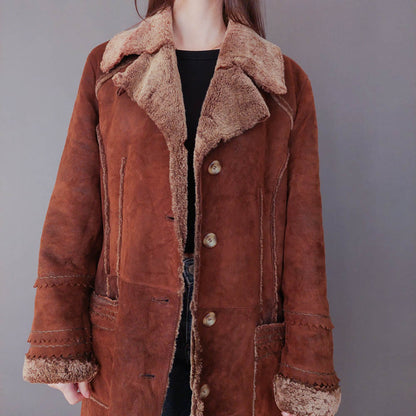 VIN-OUTW-33609 Vintage σουέντ 70's πανωφόρι με γούνα αληθινή M