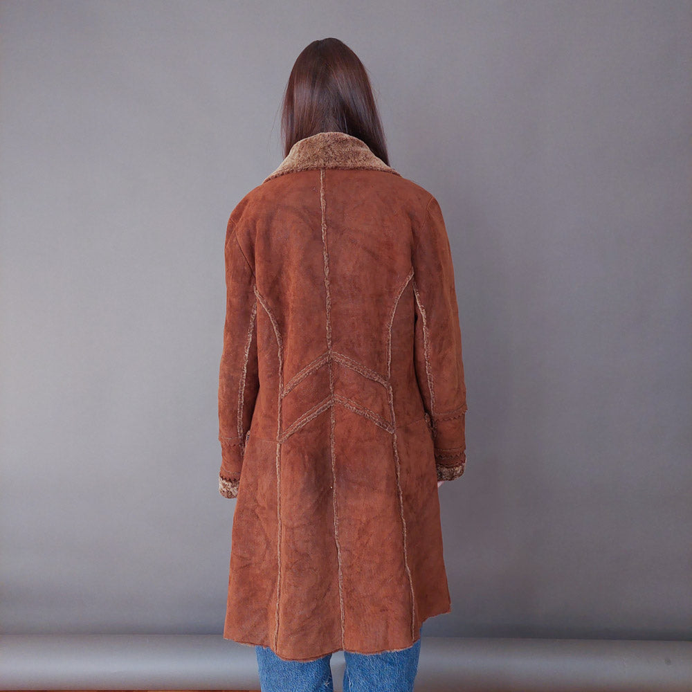 VIN-OUTW-33609 Vintage σουέντ 70's πανωφόρι με γούνα αληθινή M