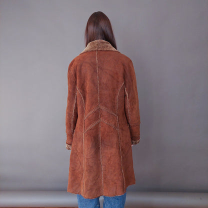 VIN-OUTW-33609 Vintage σουέντ 70's πανωφόρι με γούνα αληθινή M