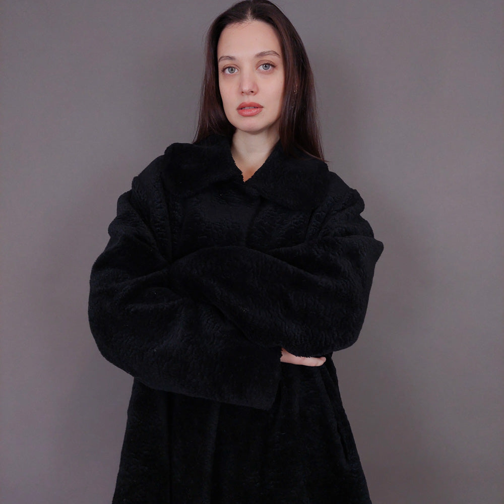 VIN-OUTW-33606 Vintage γούνα οικολογική μαύρη L