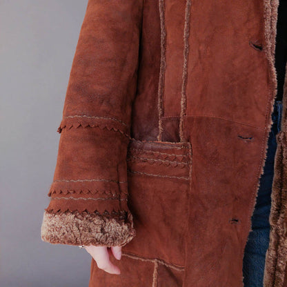 VIN-OUTW-33609 Vintage σουέντ 70's πανωφόρι με γούνα αληθινή M