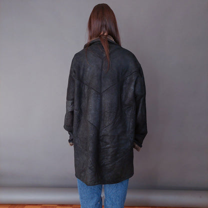 VIN-OUTW-33610 Vintage σουέντ πανωφόρι με γούνα αληθινή XL