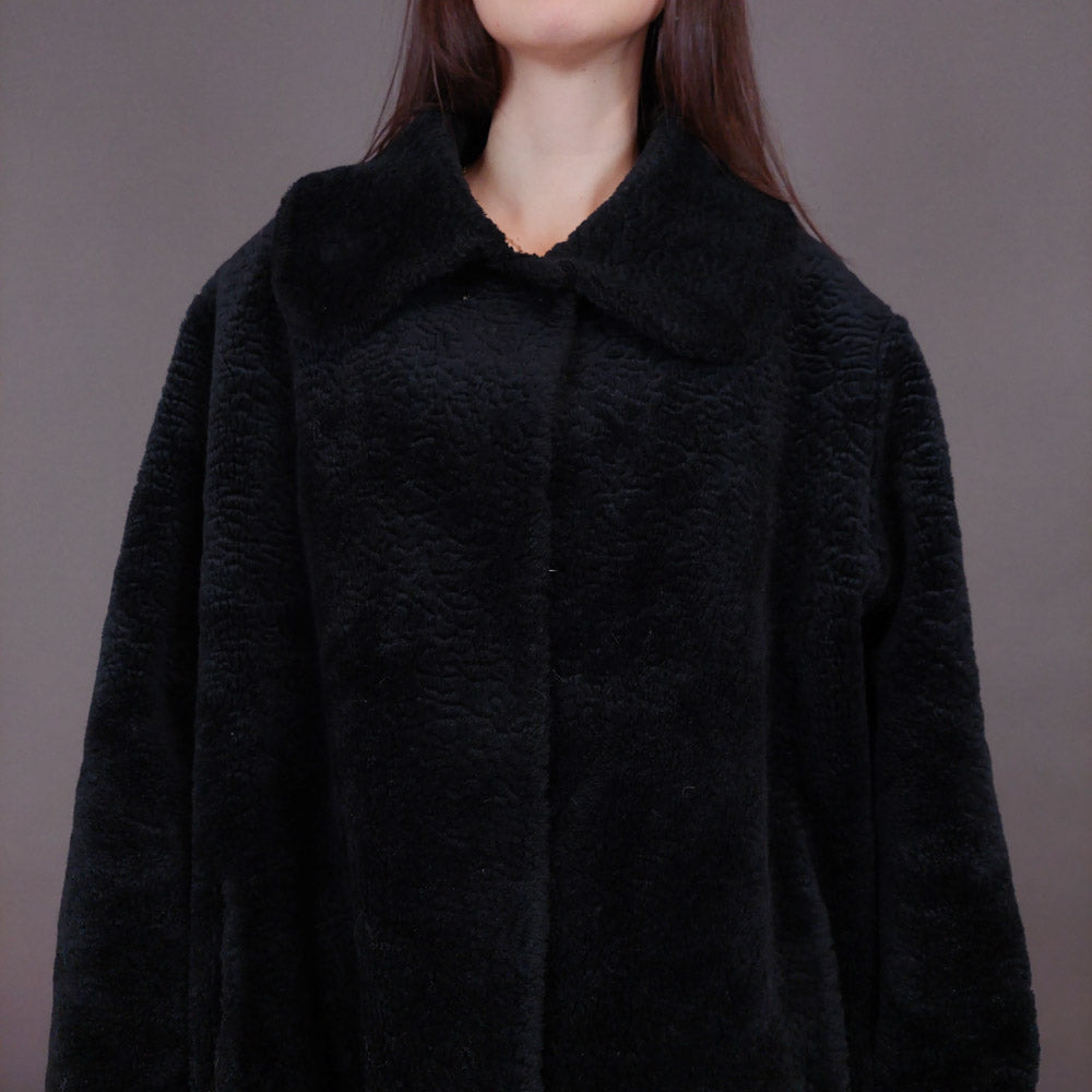 VIN-OUTW-33606 Vintage γούνα οικολογική μαύρη L