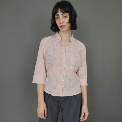 VIN-BLO-26775 Vintage πουκάμισο ροζ S-M