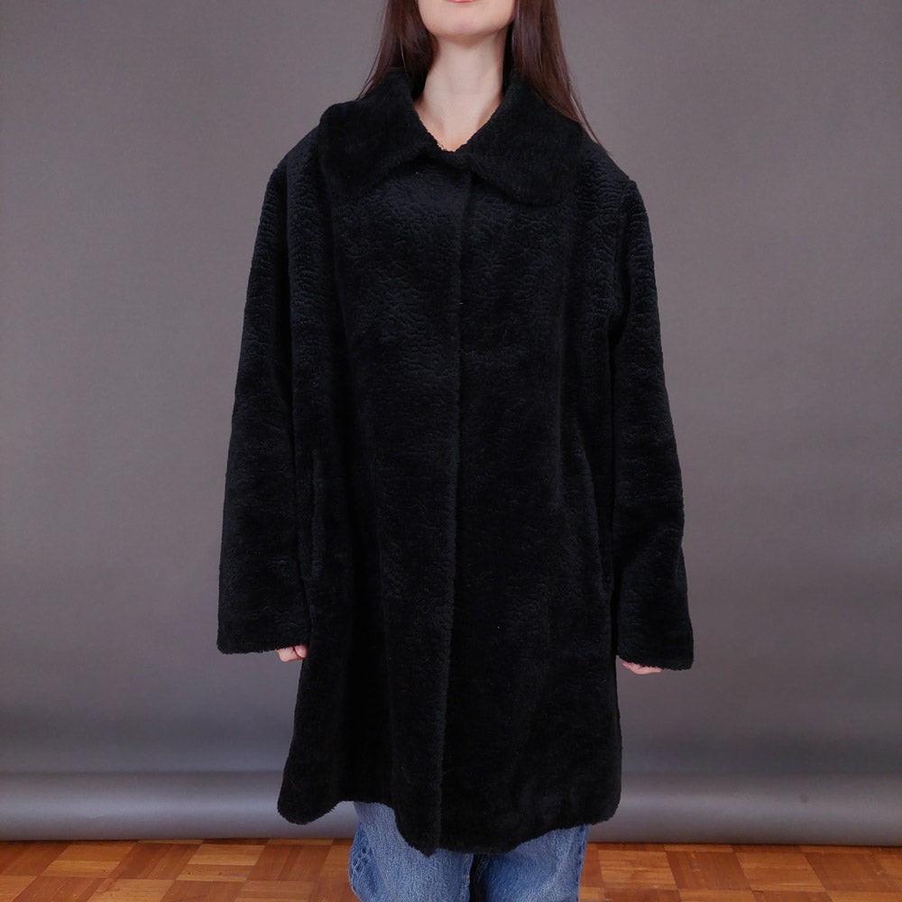 VIN-OUTW-33606 Vintage γούνα οικολογική μαύρη L