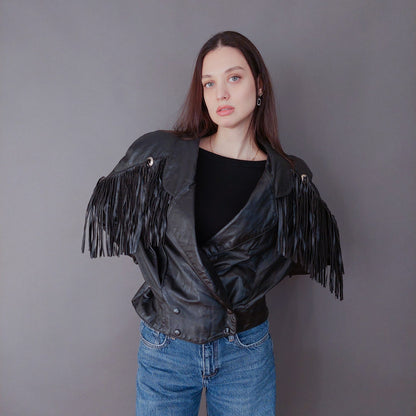 VIN-OUTW-33613 Vintage δερμάτινο jacket με κρόσια made in USA M