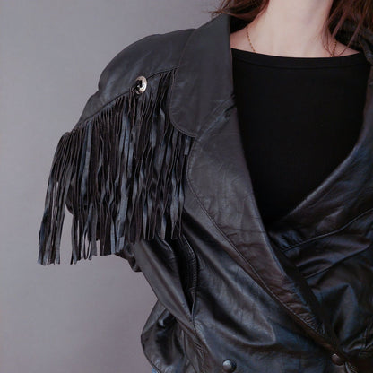 VIN-OUTW-33613 Vintage δερμάτινο jacket με κρόσια made in USA M