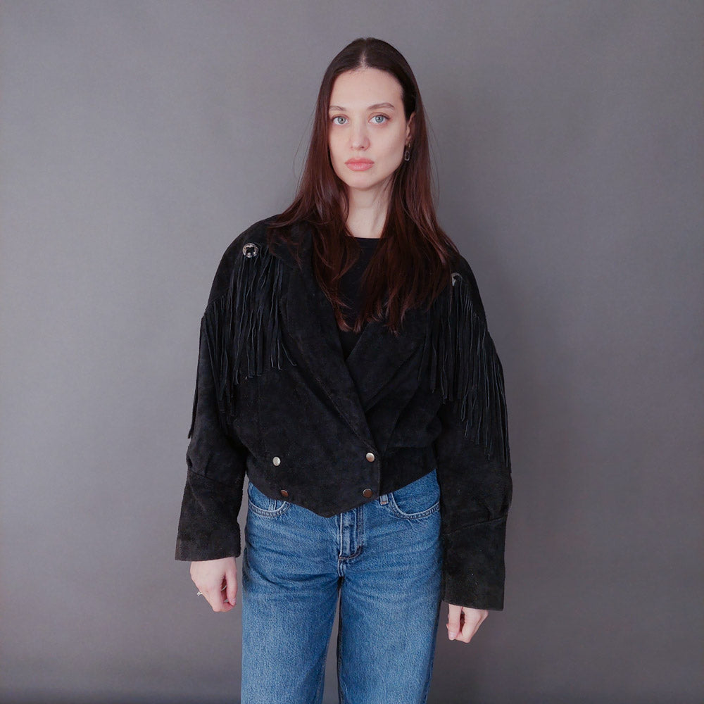 VIN-OUTW-33614 Vintage δερμάτινο suede jacket με κρόσια M