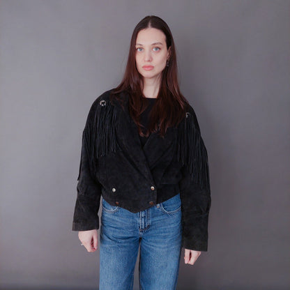 VIN-OUTW-33614 Vintage δερμάτινο suede jacket με κρόσια M