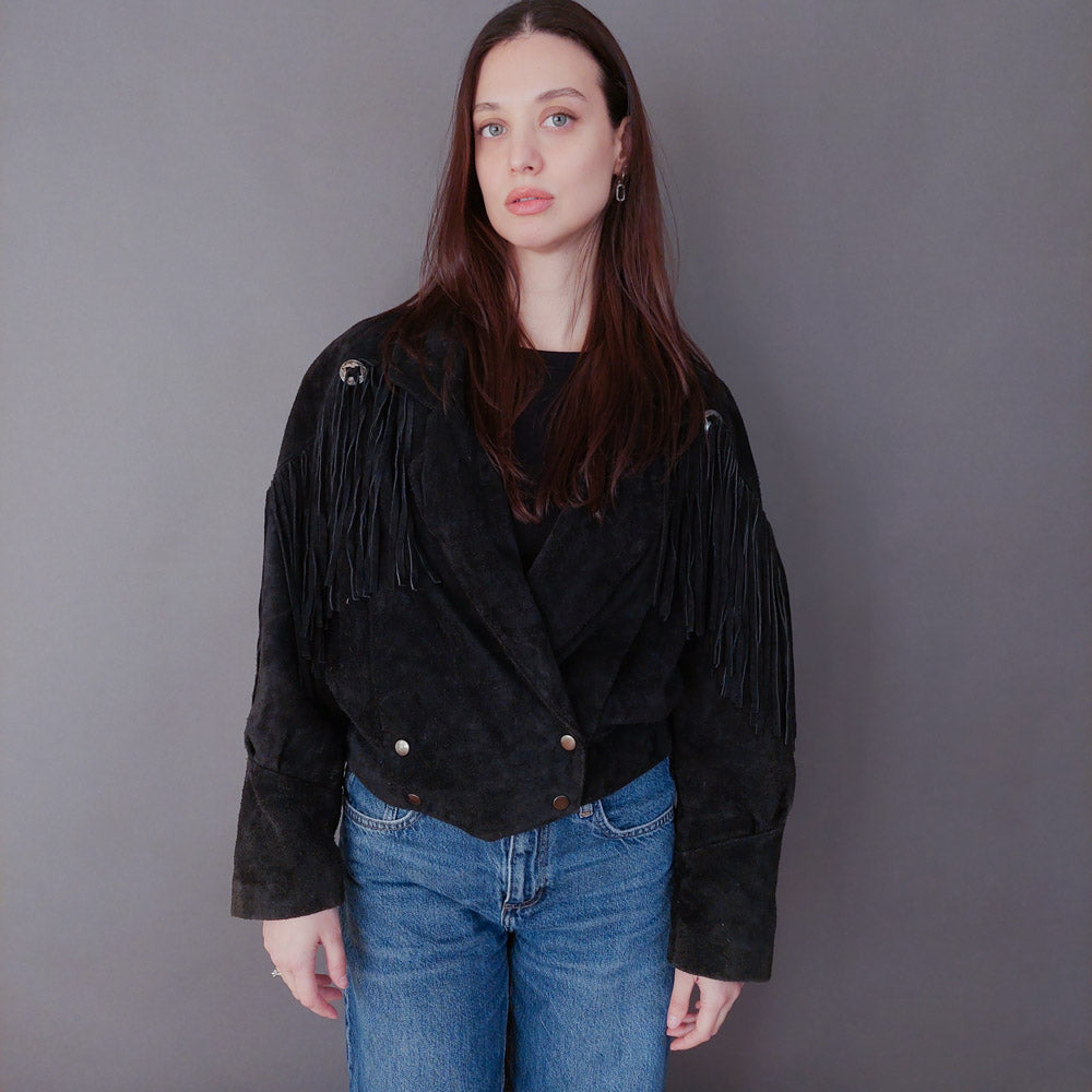 VIN-OUTW-33614 Vintage δερμάτινο suede jacket με κρόσια M