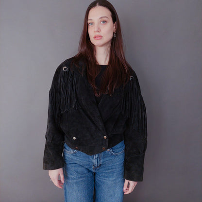 VIN-OUTW-33614 Vintage δερμάτινο suede jacket με κρόσια M