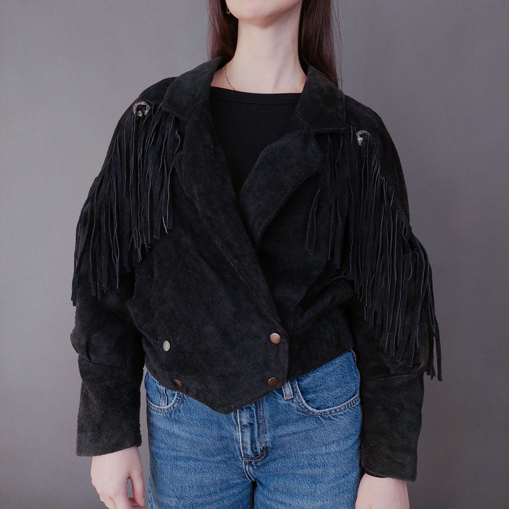 VIN-OUTW-33614 Vintage δερμάτινο suede jacket με κρόσια M