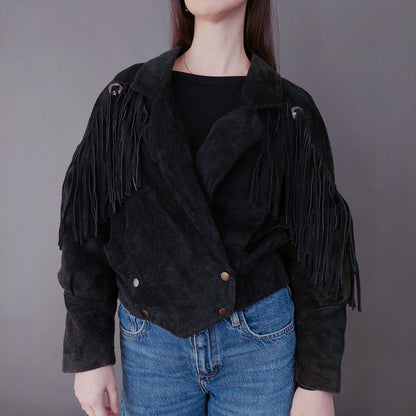 VIN-OUTW-33614 Vintage δερμάτινο suede jacket με κρόσια M