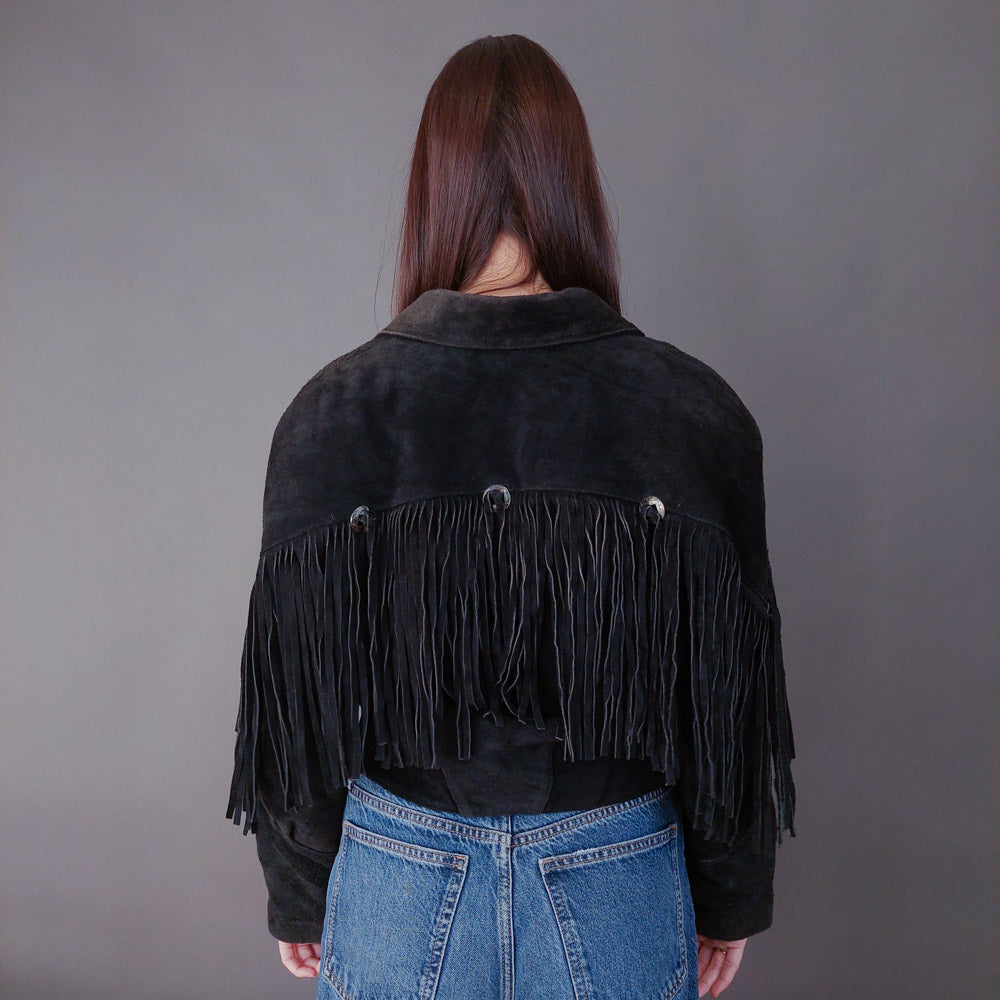 VIN-OUTW-33614 Vintage δερμάτινο suede jacket με κρόσια M