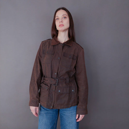 VIN-OUTW-33617 Vintage waxed jacket γυναικείο καφέ S