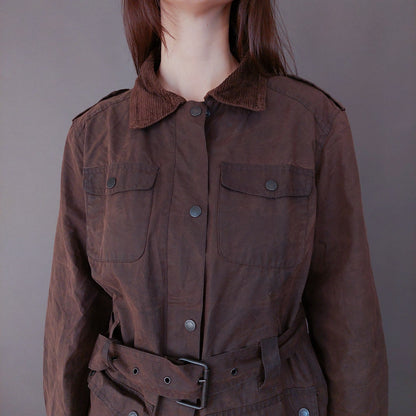 VIN-OUTW-33617 Vintage waxed jacket γυναικείο καφέ S