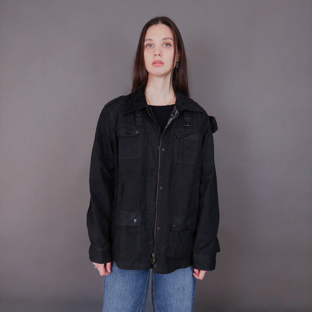 VIN-OUTW-33618 Vintage waxed jacket γυναικείο μαύρο M-L