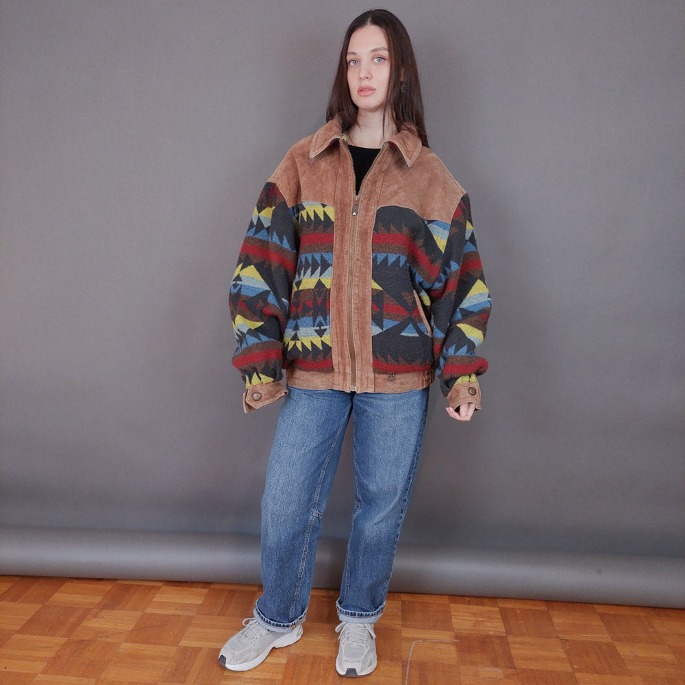 VIN-OUTW-33615 Vintage aztec δερμάτινο jacket unisex L