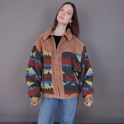 VIN-OUTW-33615 Vintage aztec δερμάτινο jacket unisex L