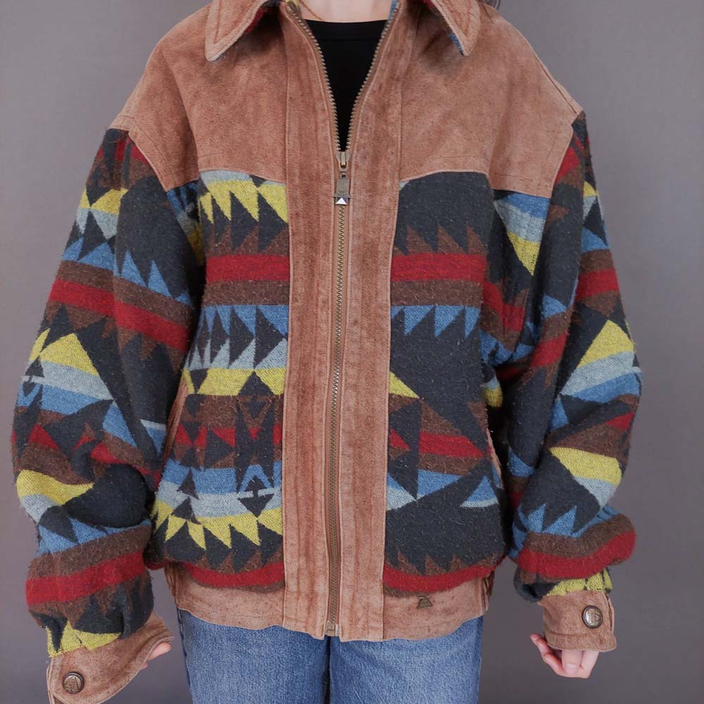 VIN-OUTW-33615 Vintage aztec δερμάτινο jacket unisex L