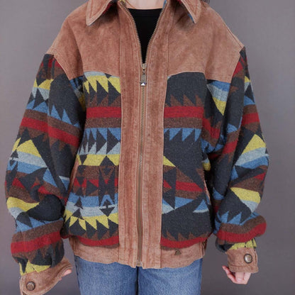 VIN-OUTW-33615 Vintage aztec δερμάτινο jacket unisex L