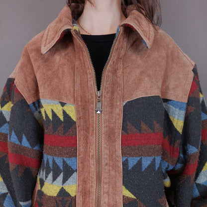 VIN-OUTW-33615 Vintage aztec δερμάτινο jacket unisex L