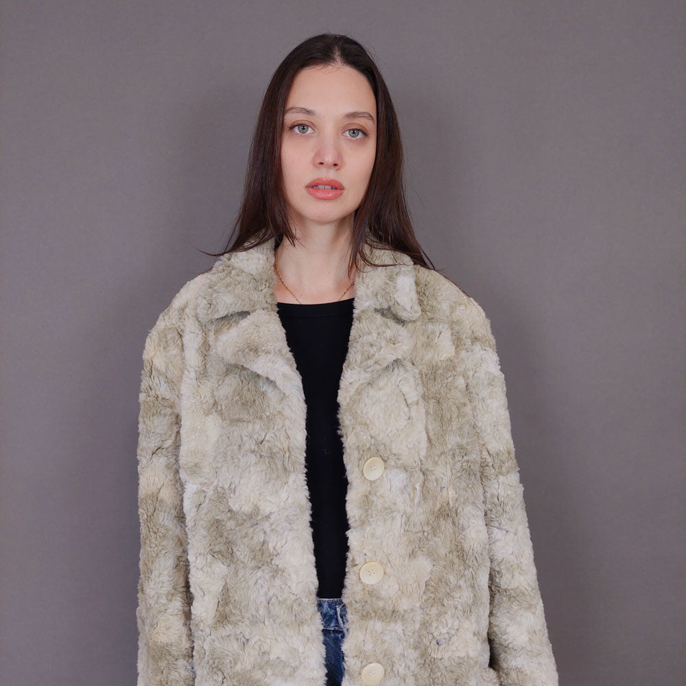 VIN-OUTW-33605 Vintage γούνα οικολογική μπεζ L-XL