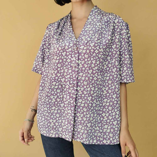 VIN-BLO-27772 Vintage πουκάμισο floral μοβ XL