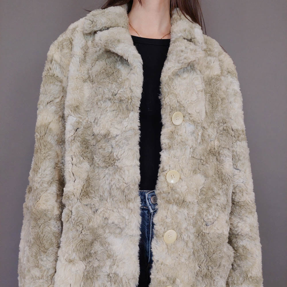 VIN-OUTW-33605 Vintage γούνα οικολογική μπεζ L-XL