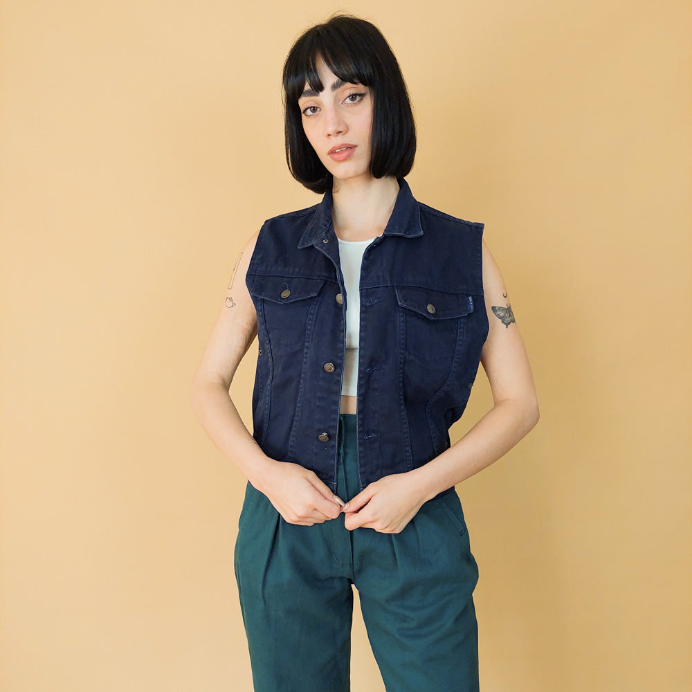 VIN-OUTW-24706 Vintage denim γιλέκο unisex μπλε S