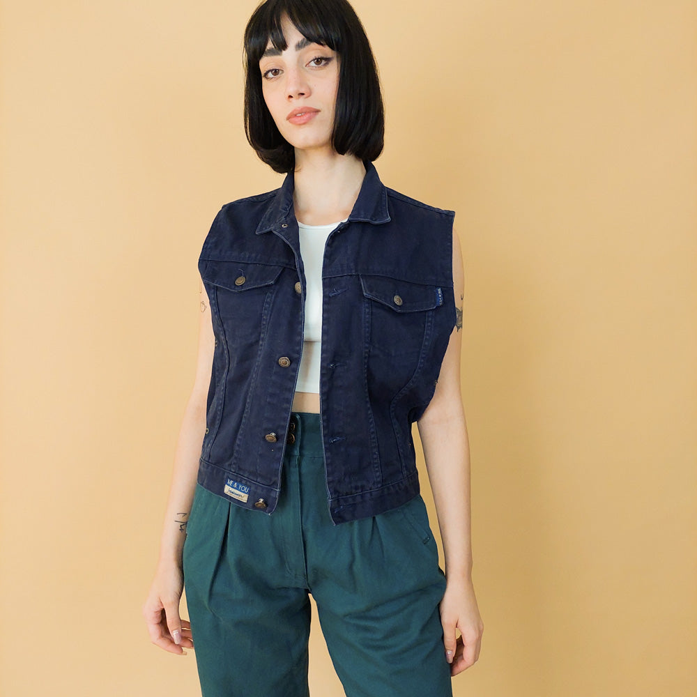 VIN-OUTW-24706 Vintage denim γιλέκο unisex μπλε S