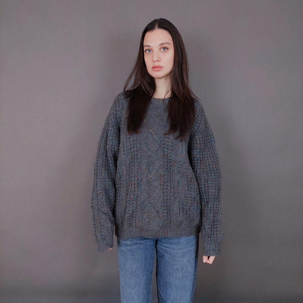 VIN-KNIT-33555 Vintage πλεκτή μάλλινη μπλούζα irish L