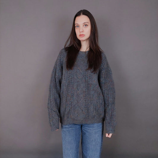 VIN-KNIT-33555 Vintage πλεκτή μάλλινη μπλούζα irish L