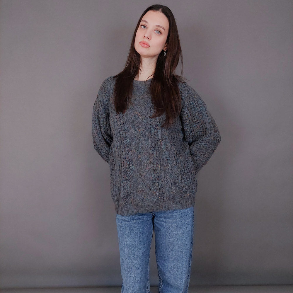 VIN-KNIT-33555 Vintage πλεκτή μάλλινη μπλούζα irish L