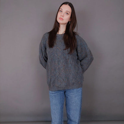 VIN-KNIT-33555 Vintage πλεκτή μάλλινη μπλούζα irish L