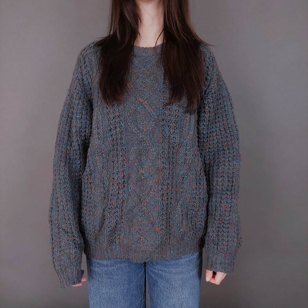 VIN-KNIT-33555 Vintage πλεκτή μάλλινη μπλούζα irish L