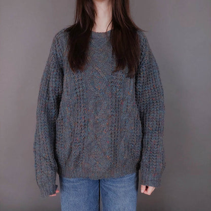 VIN-KNIT-33555 Vintage πλεκτή μάλλινη μπλούζα irish L